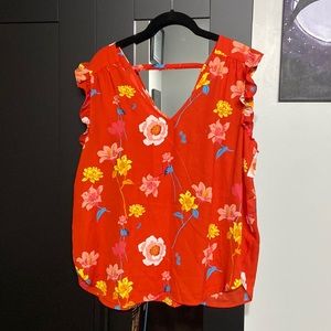 Brand new and never worn floral red-orange flutter sleeve blouse from Loft.